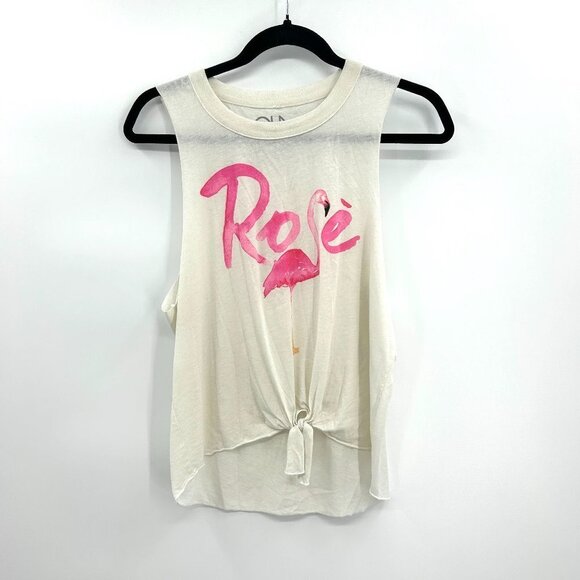 NWT CHASER *Flawed* Ivory Pink Flamingo Rose Crop Summer Tank Top Size Medium - Picture 1 of 5